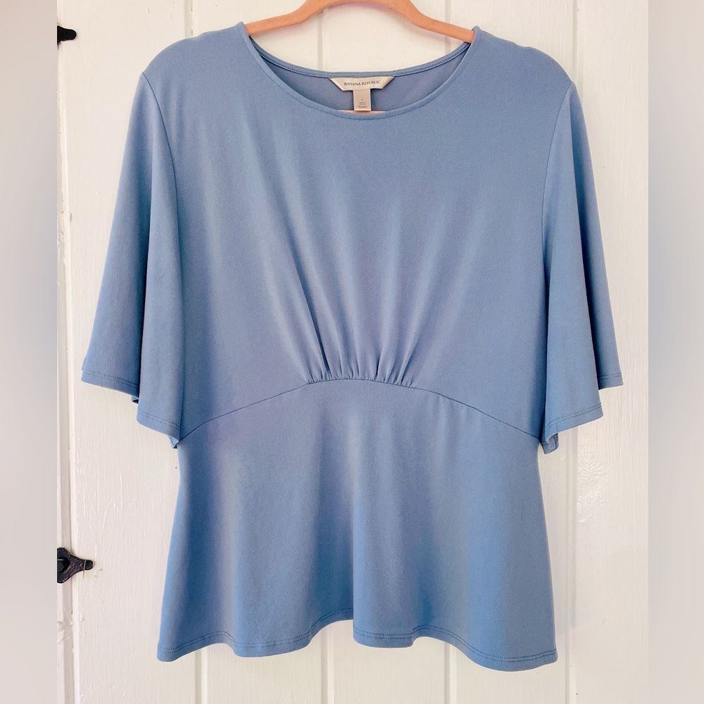 BANANA REPUBLIC Periwinkle Baby Blue Cozy Bell Sleeve Top L Large - Picture 3 of 7